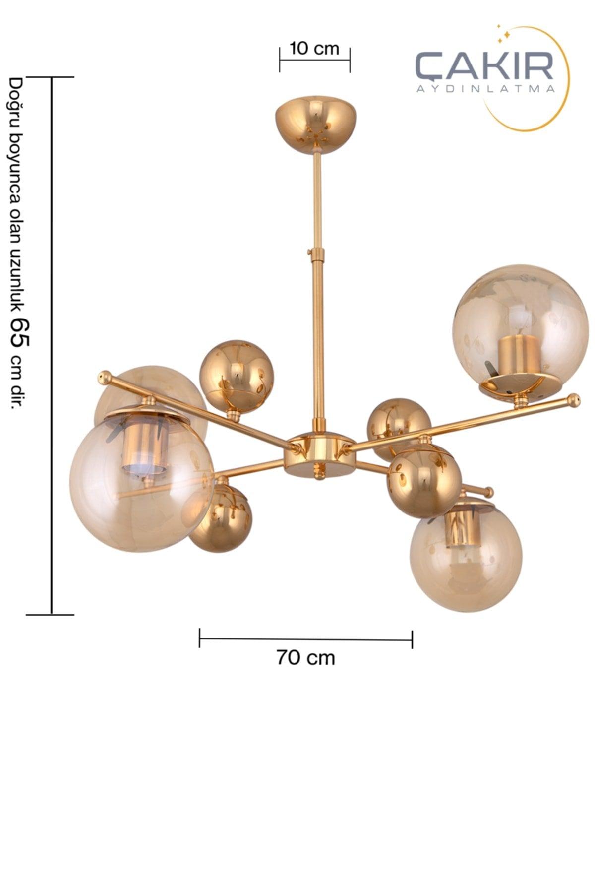 Salkım 4 Ball Honey Glass Gold Yellow Pendant Lamp Çakır Chandelier - Swordslife