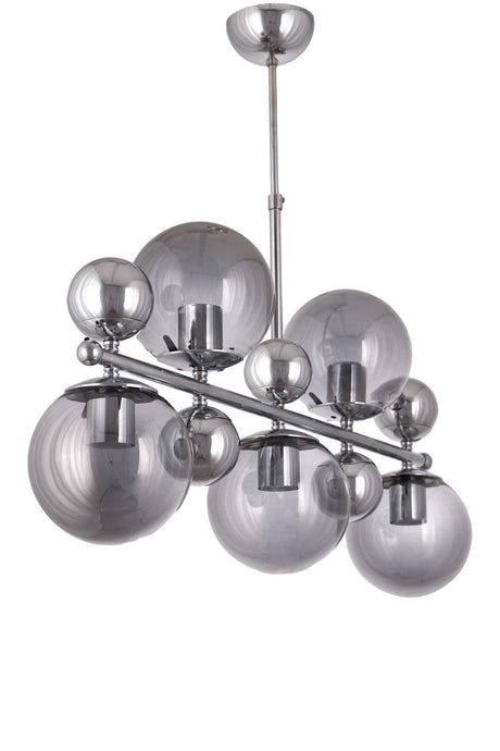 Cluster 5 Lined Silver Chrome Smoked Glass Pendant Lamp Chandelier - Çakır Chandelier - Swordslife