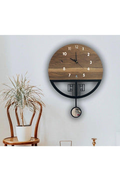 Silent Wooden Pendulum Wall Clock – Large 42 cm Face with Magnetic Pendulum