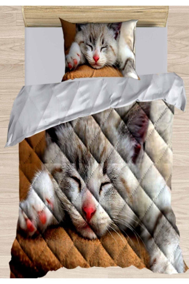 Cute Sleeping Cat 3d Patterned Single Microfiber Duvet Bedding Set - Swordslife