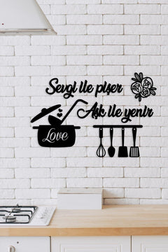 Black Kitchen Wall Decor Set with Cooking-Themed Cutouts