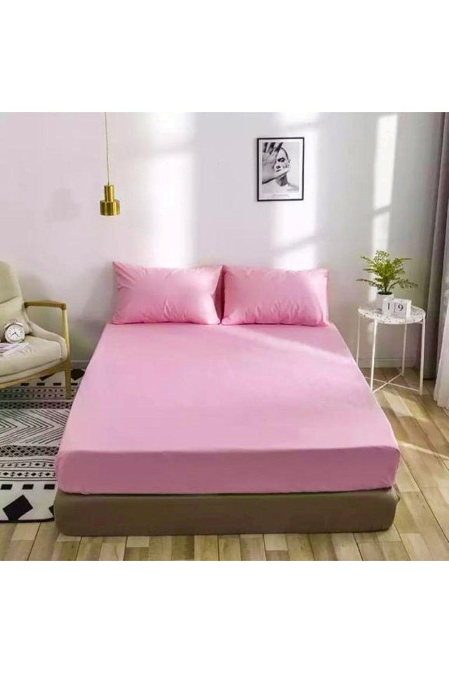 Salmon Color Elastic Bed Sheet Set Cotton Duvet Cover Fabric With Pillowcases - Swordslife