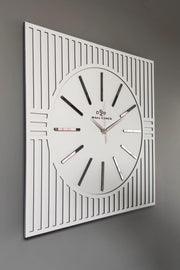 Square Line Pattern Mirror Plexi Decorative White&silver Wall Clock - Swordslife