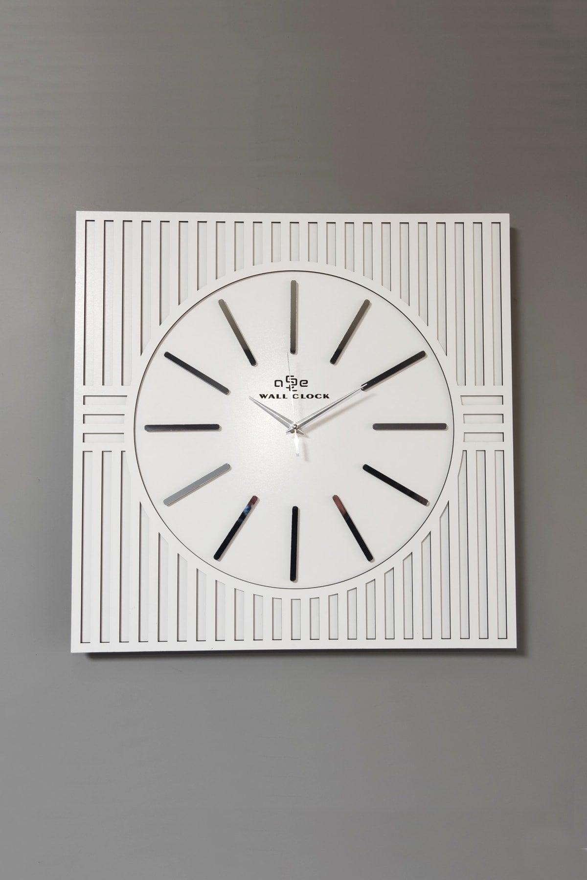Square Line Pattern Mirror Plexi Decorative White&silver Wall Clock - Swordslife