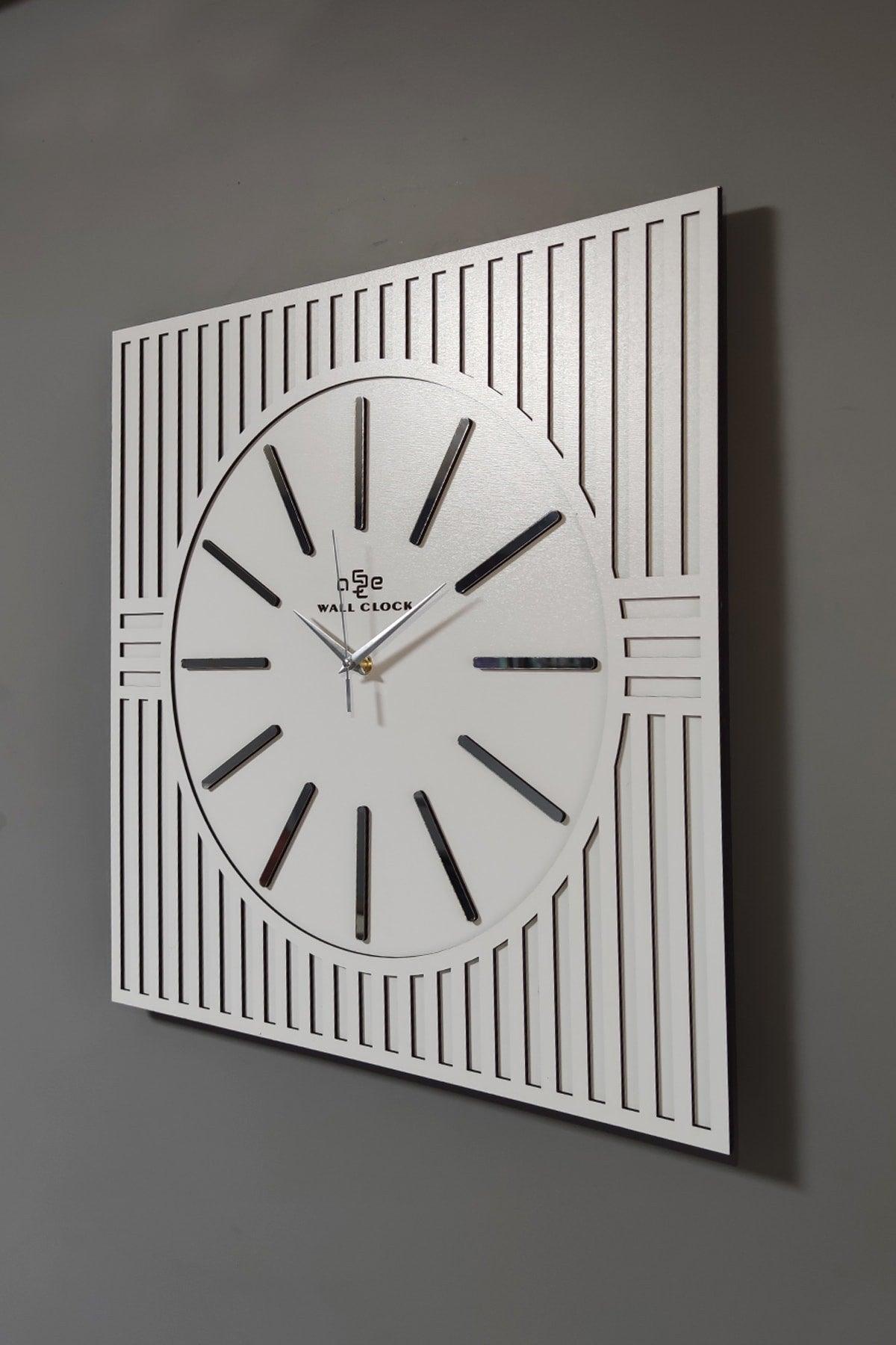 Square Line Pattern Mirror Plexi Decorative White&silver Wall Clock - Swordslife