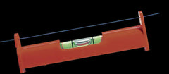 Red magnetic spirit level for hanging on voltage cables
