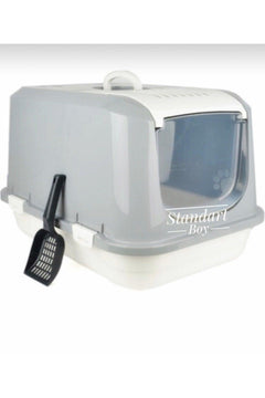 Gray litter box with odor control for cats