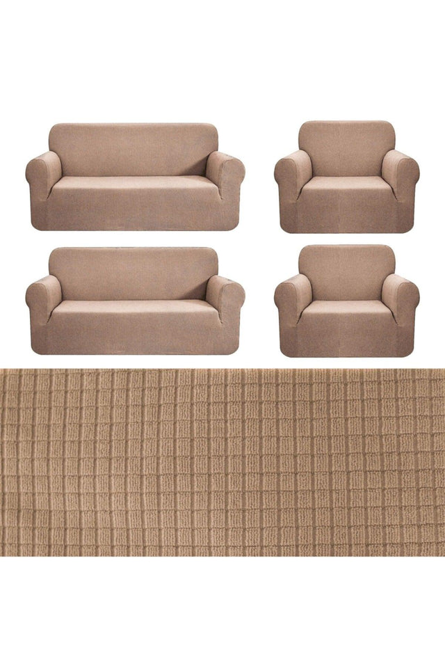 Stretch Elastic Flexible Washable Square Pattern Sofa Bed And Sofa Cover Set (3+3+1+1) Sofa Cover - Swordslife