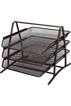 Metal perforated desktop document rack with 3 adjustable tiers