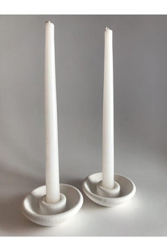 Pair of white tall candle holders for tea lights