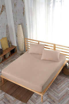 Single elastic bed sheet set with pillowcase, 100x200 cm, coffee