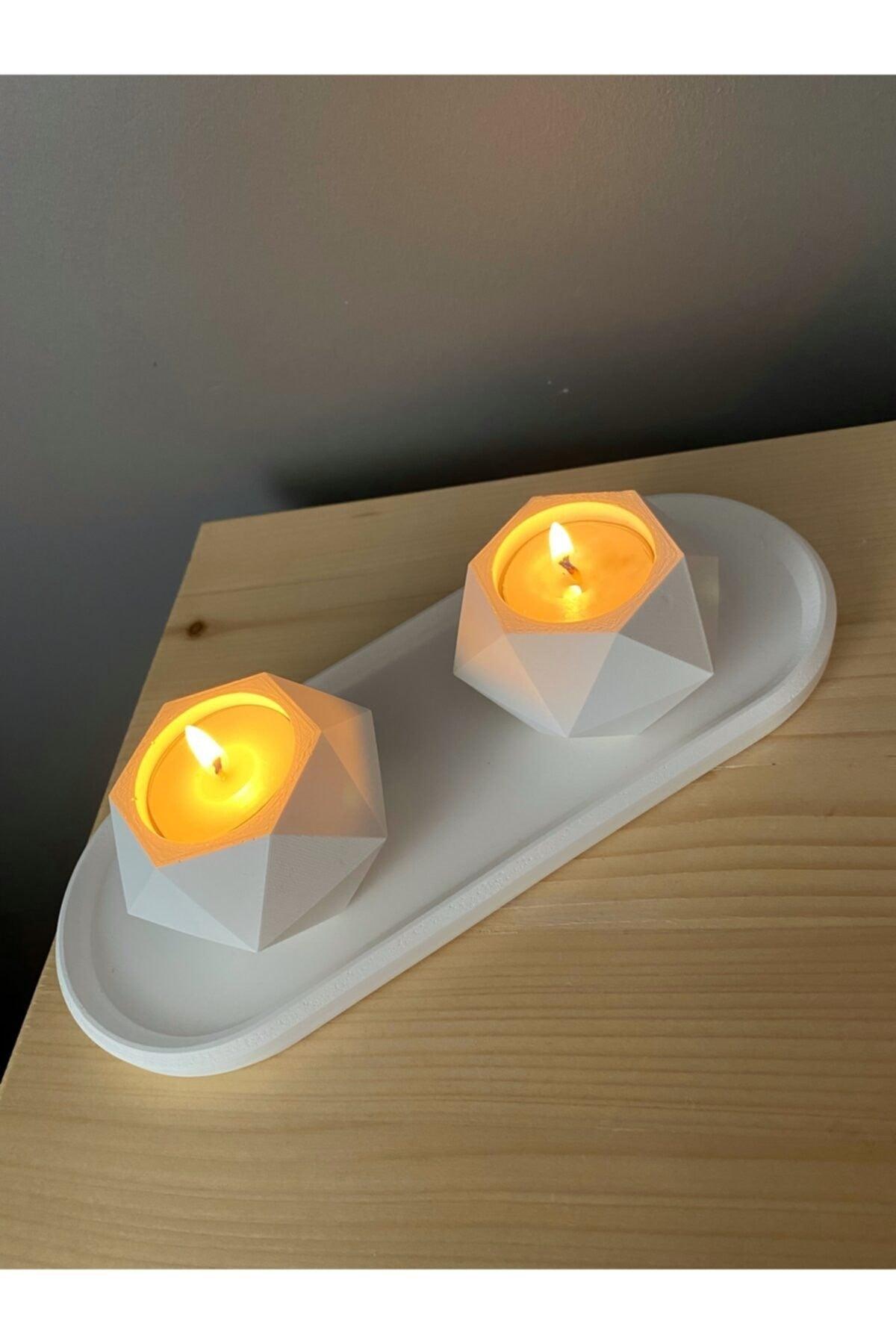 Concrete Candle Holder Set with Tray - Swordslife