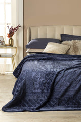 Timeless Emboss Double Blanket 200x220 Cm Navy Blue - Swordslife