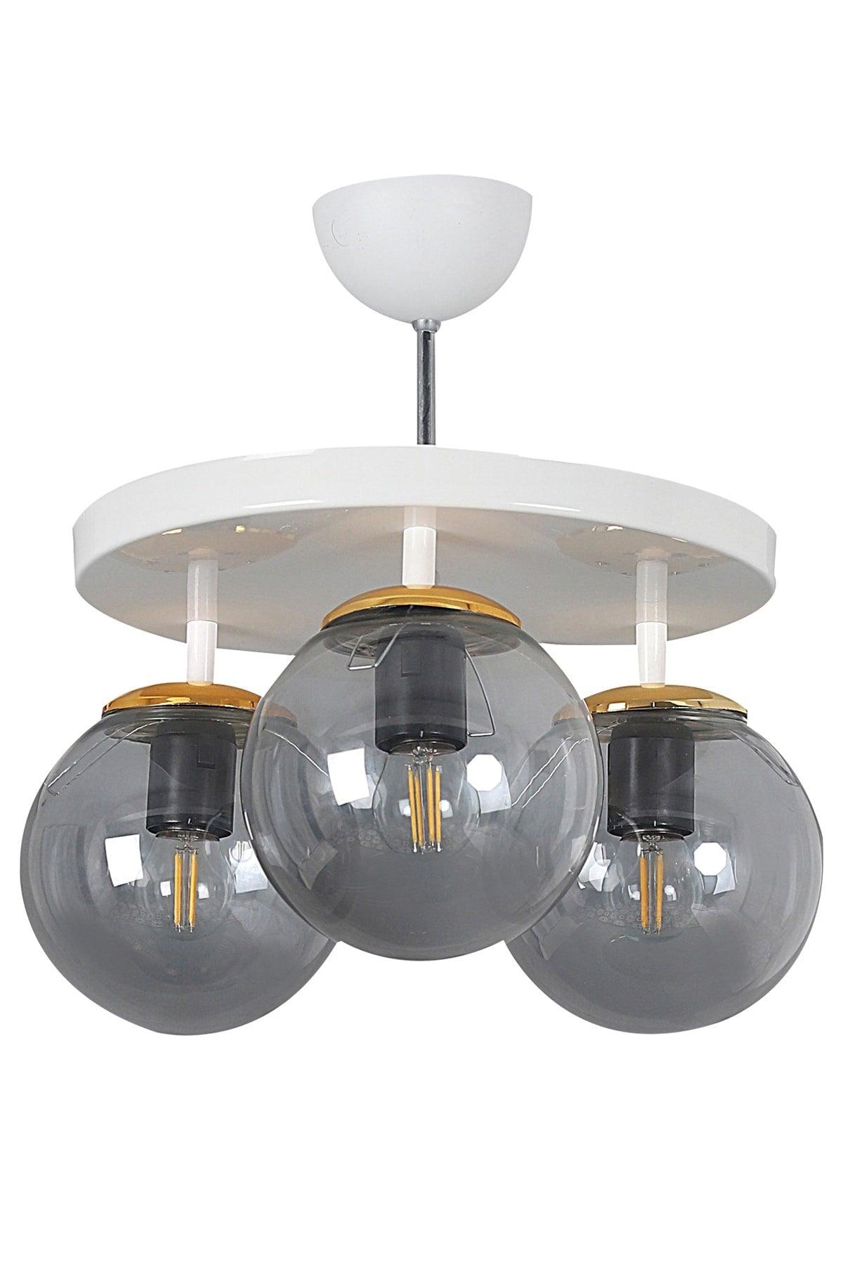 Tray White 3 Piece Smoked Globe Glass Chandelier - Swordslife