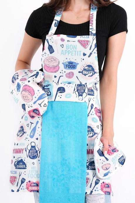 Tulipa Towel Kitchen Apron Models, Oven Glove And Holder Turquoise - Swordslife