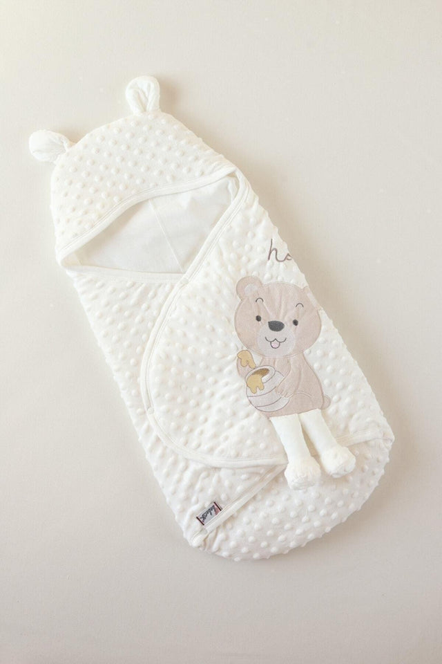 Unisex Baby White Cute Topitos Embroidered Velboa Swaddle - Swordslife