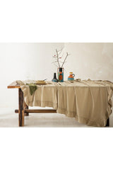 Vague Cotton Frilly Table Cloth 160x240 Cm Beige - Swordslife