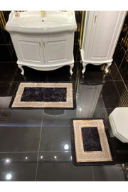 Versace Patterned 2-Piece Anti-Slip Floor Bath Mat Set (60x100 - 60x50) Black-gold - Swordslife