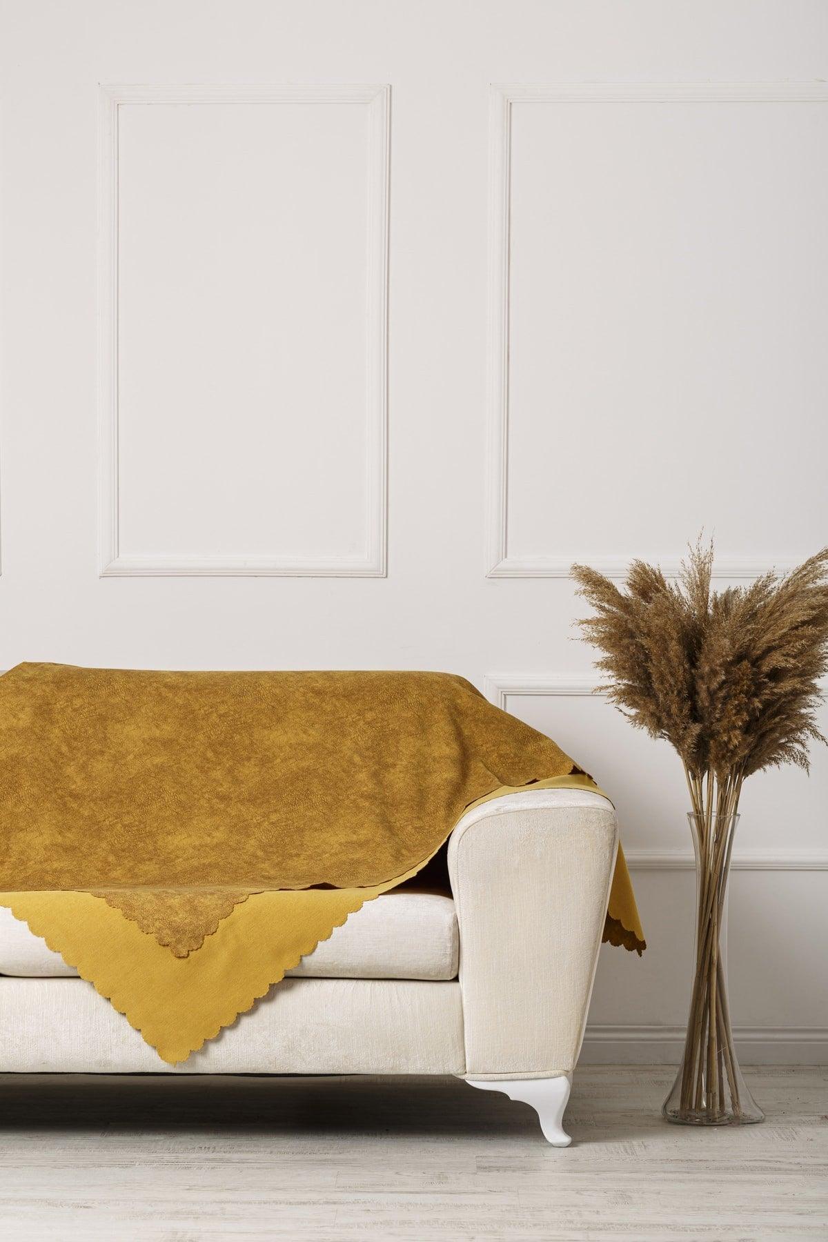 Vessel Mustard Double Sided Sofa Bed Cover Shawl - Swordslife