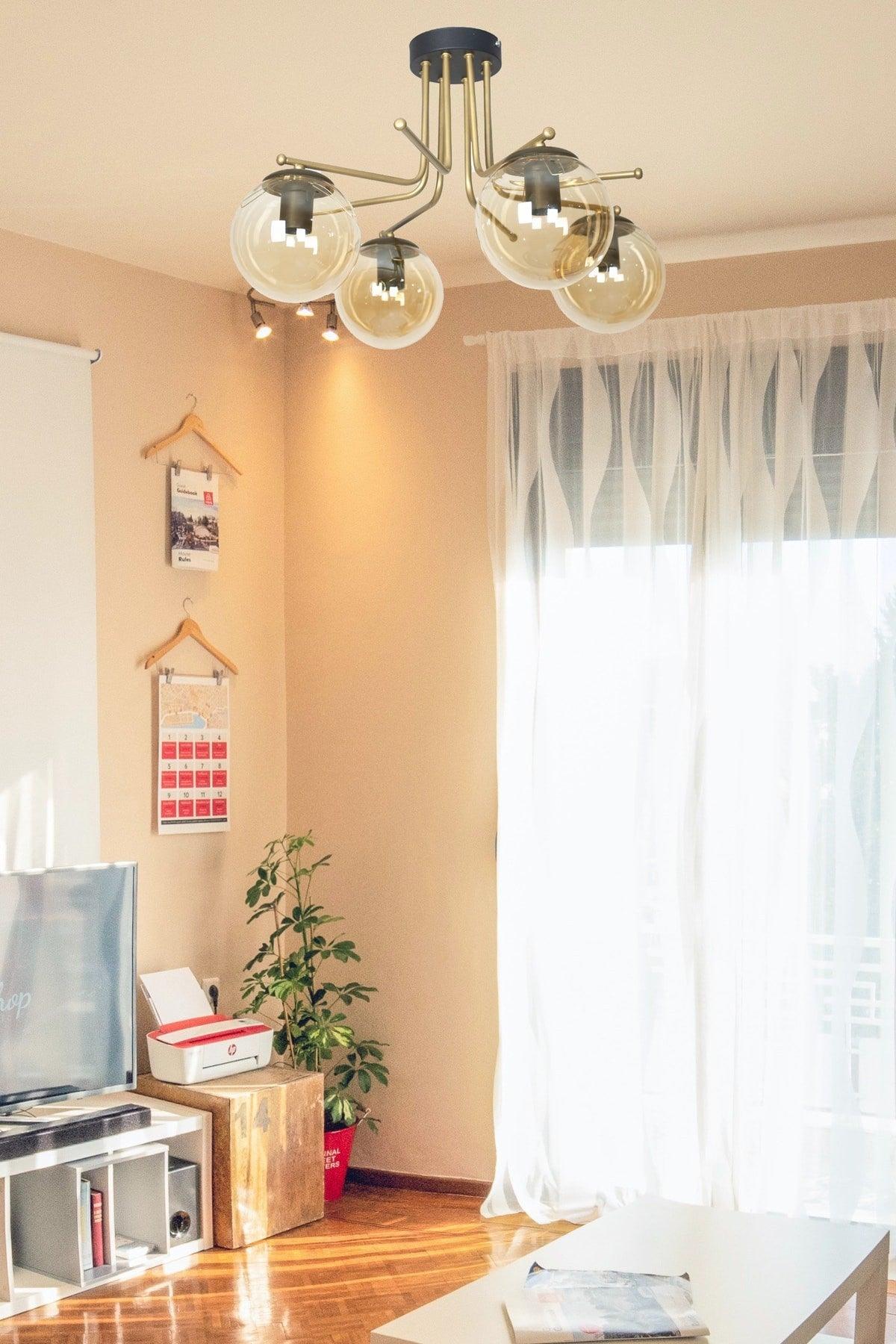 Vesuvius Special Design Plafonyer Ceiling Tumbled Gold Color Honey Glass 4 Piece Chandelier - Swordslife