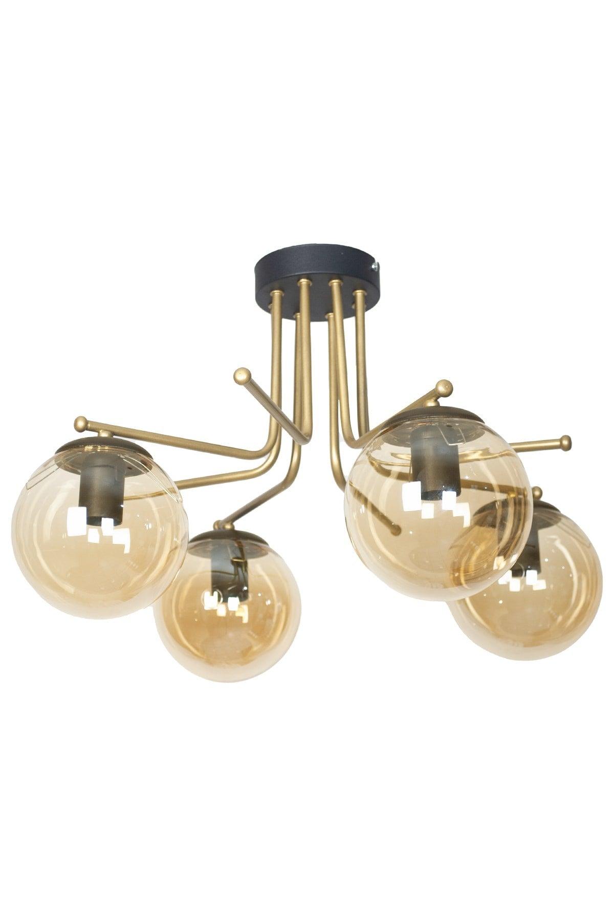 Vesuvius Special Design Plafonyer Ceiling Tumbled Gold Color Honey Glass 4 Piece Chandelier - Swordslife