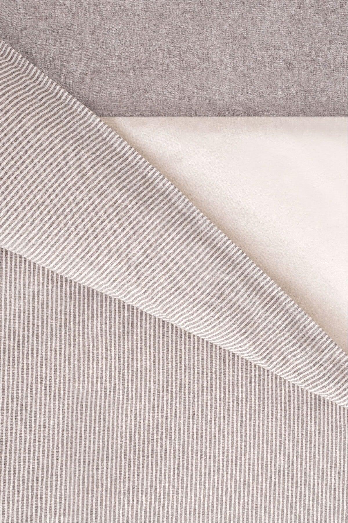 Viento Duvet Cover Set Cotton Polyester Brown Ecru Striped Double 9519a - Swordslife