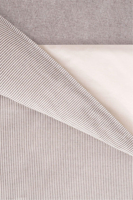 Viento Duvet Cover Set Cotton Polyester Brown Ecru Striped Double 9519a - Swordslife