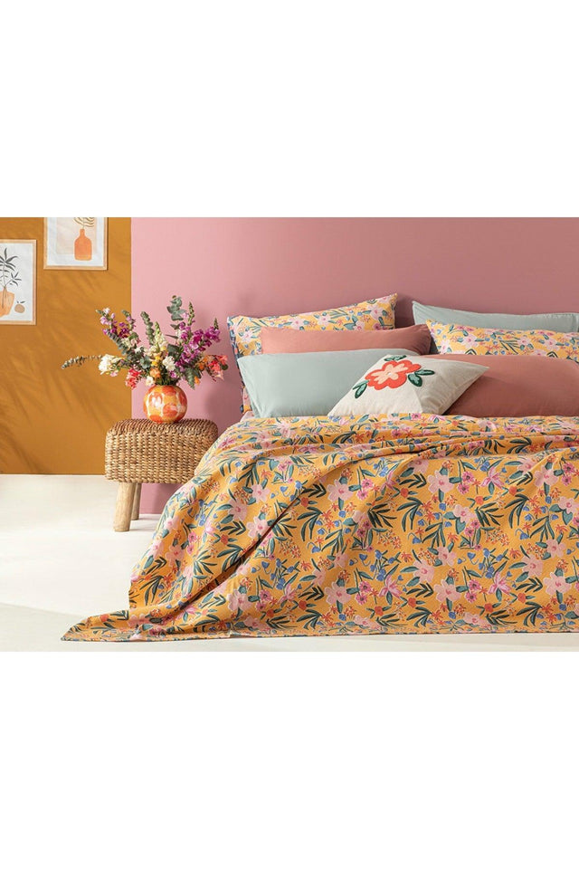 Vivacity Bloom Printed Double Pique 200x220 Cm Yellow - Swordslife