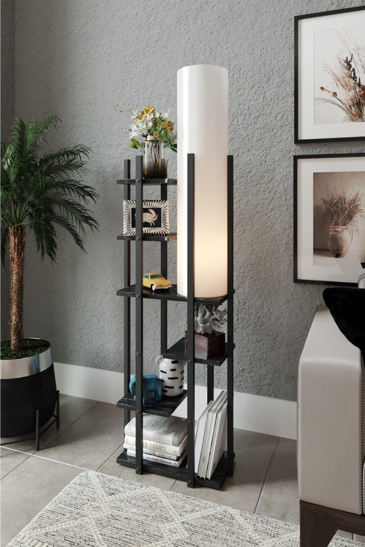 Vogue Bookcase Floor Lamp Black Marble Pattern - Swordslife