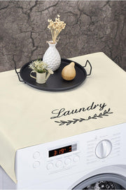 Washing Machine Cover Embroidered Liquid Proof Fabric Cream Color - Swordslife