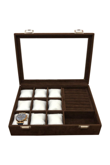 Watch Ring Cufflink And Glasses Multi-Purpose Jewelry Box Brown Watch Box - Swordslife