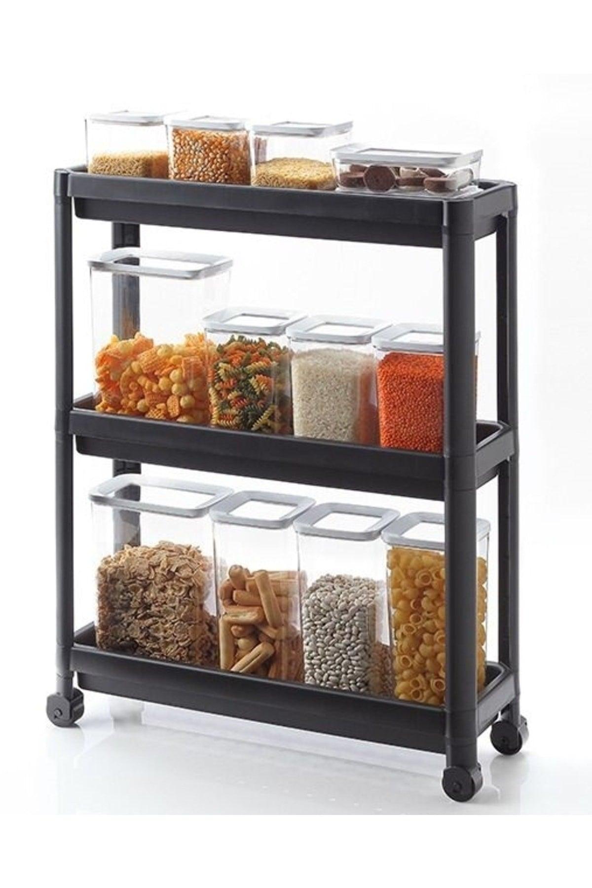 3 Tiers Plastic Kitchen Shelf With Wheels Bathroom Shelf Bathroom Organizer Black - Swordslife