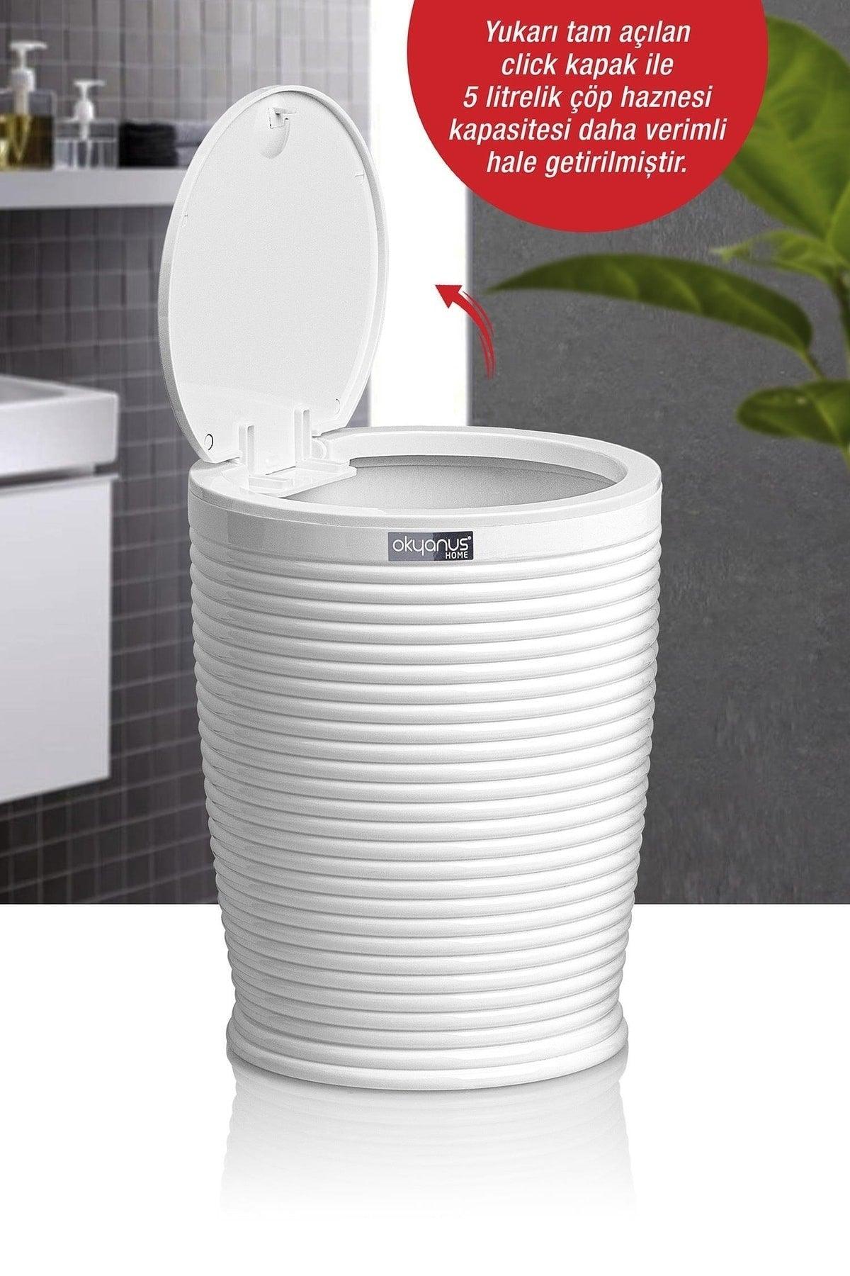 White Click Lid Elegans Round Dustbin - Swordslife