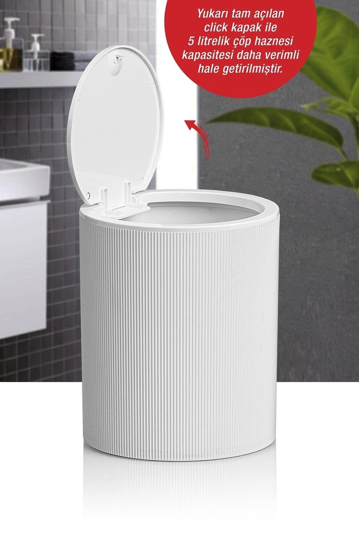 White Click Lid Striped Round Dustbin - Swordslife