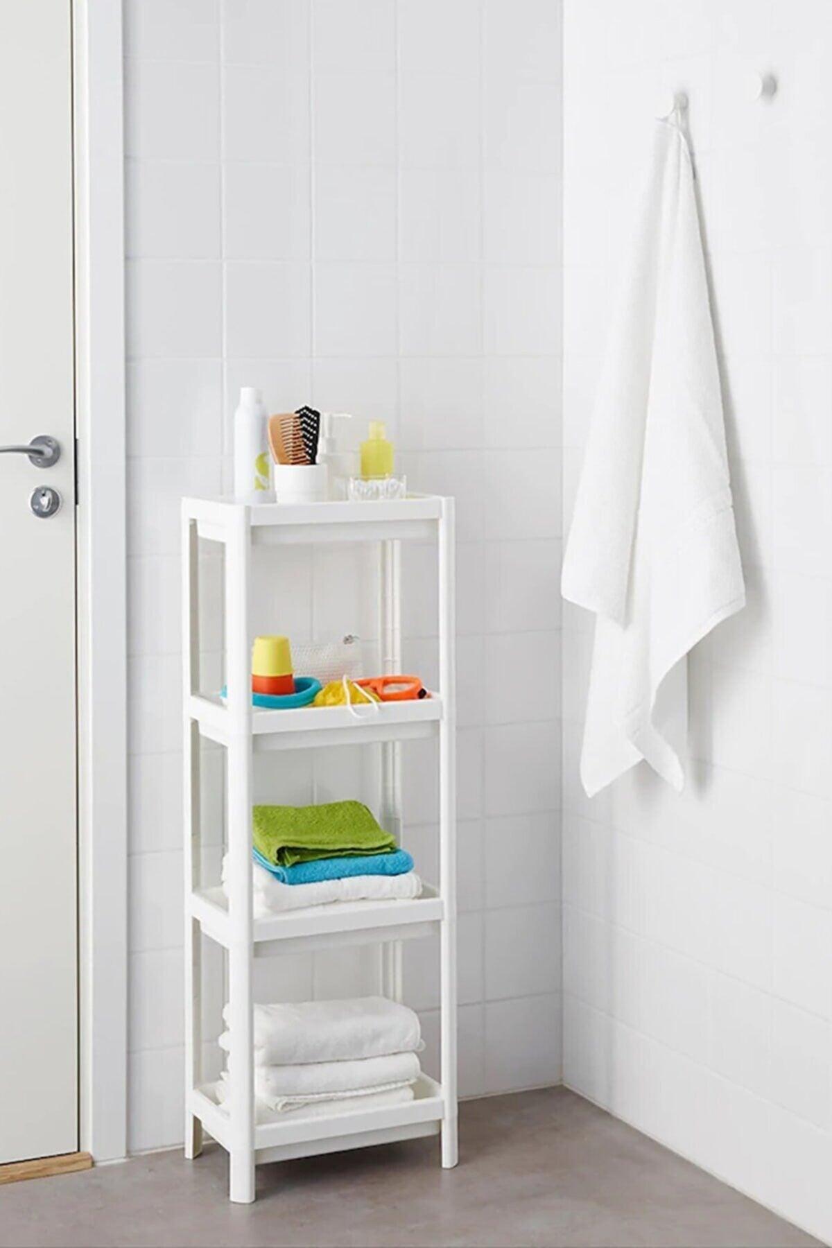 White Kitchen Bathroom Shelf Unit 4 Tiers