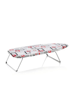 Mini white ironing board with folding design and removable cover