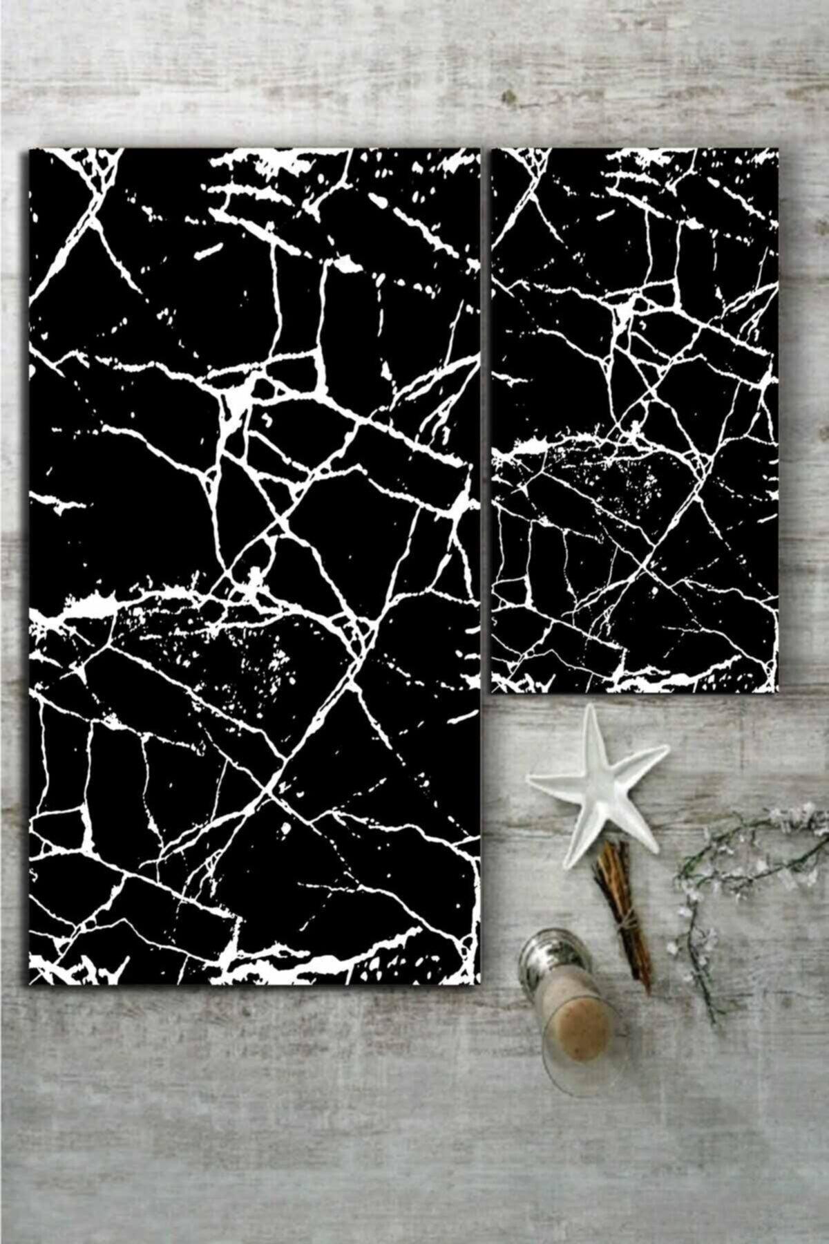 White Patterned Black Marble Patterned 2-Piece Carpet Set (60x100/40x60) - Wlly4 - Swordslife