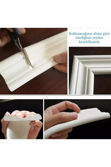 White Patterned 8cm-2,30 Cm 1 Piece Adhesive Lath Frame Flexible Skirting - Swordslife