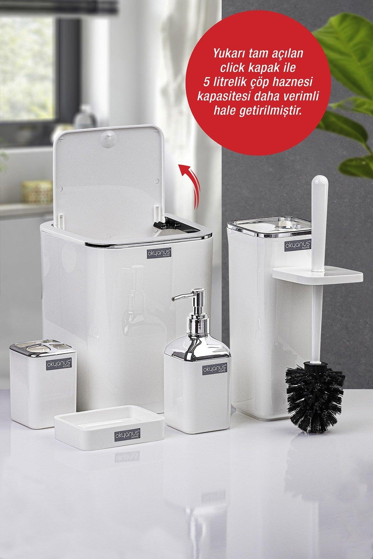 White Square Chrome 5 Piece Bathroom Set - Swordslife