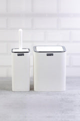 White Striped Chrome 2 Pcs Wc Bucket And Brush Set