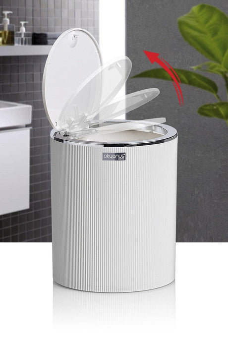 White Striped Round Dustbin - Swordslife