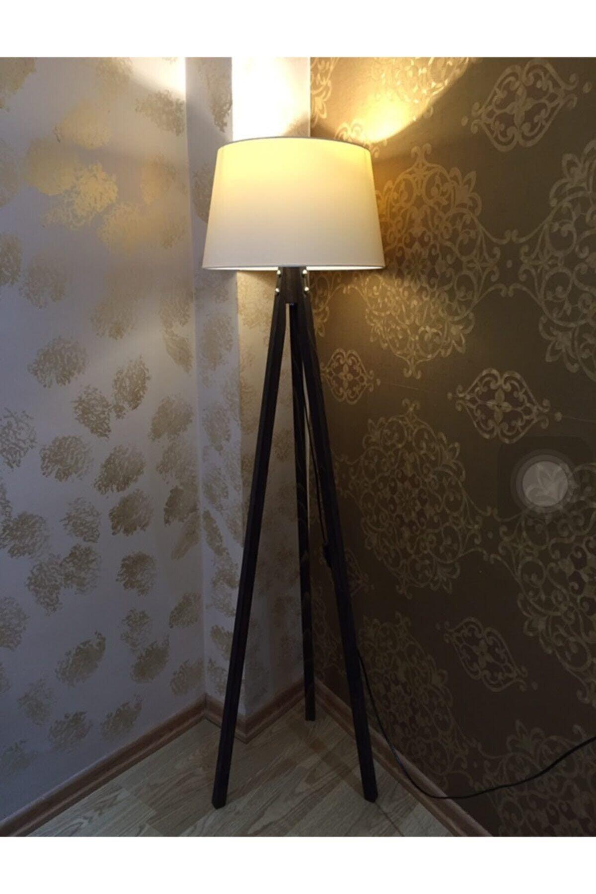 White Three-Legged Floor Lamp Wooden Tripod Leg Lampshade 3-Legged Lamp Conical Fabric Head Walnut - Swordslife