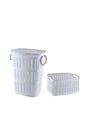 White Wooden Look Rope Dirty Basket and