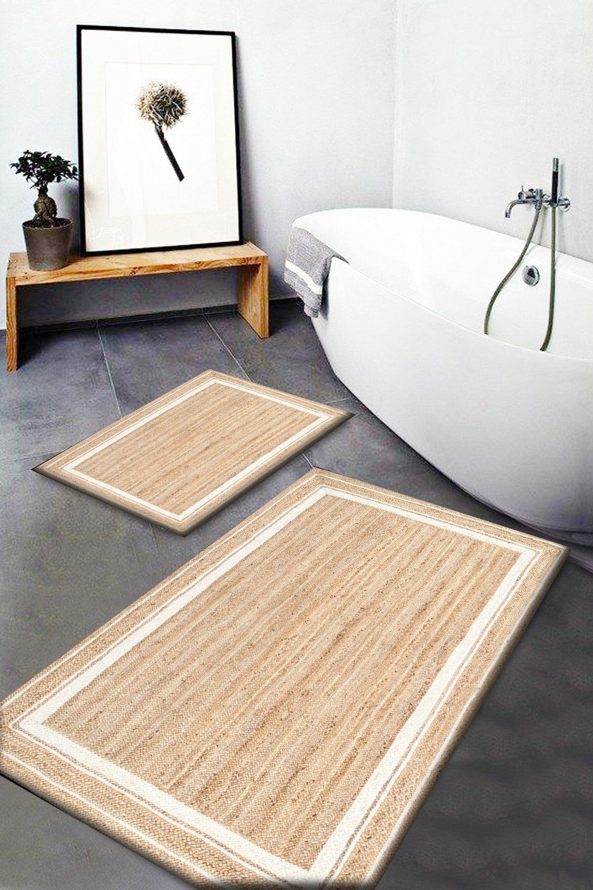 Wicker Sisal Jute Patterned Washable Non-Slip 2-Set Bathroom Carpet Doormat Closet Set - Swordslife