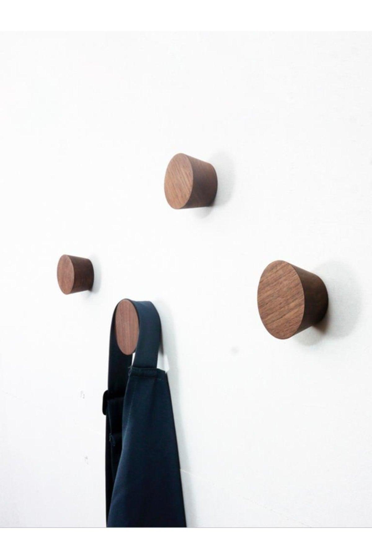 Wooden 4 Pcs Cone Wall Hanger Modern Scandinavian Style Coat Rack Hanger Light Walnut Color - Swordslife