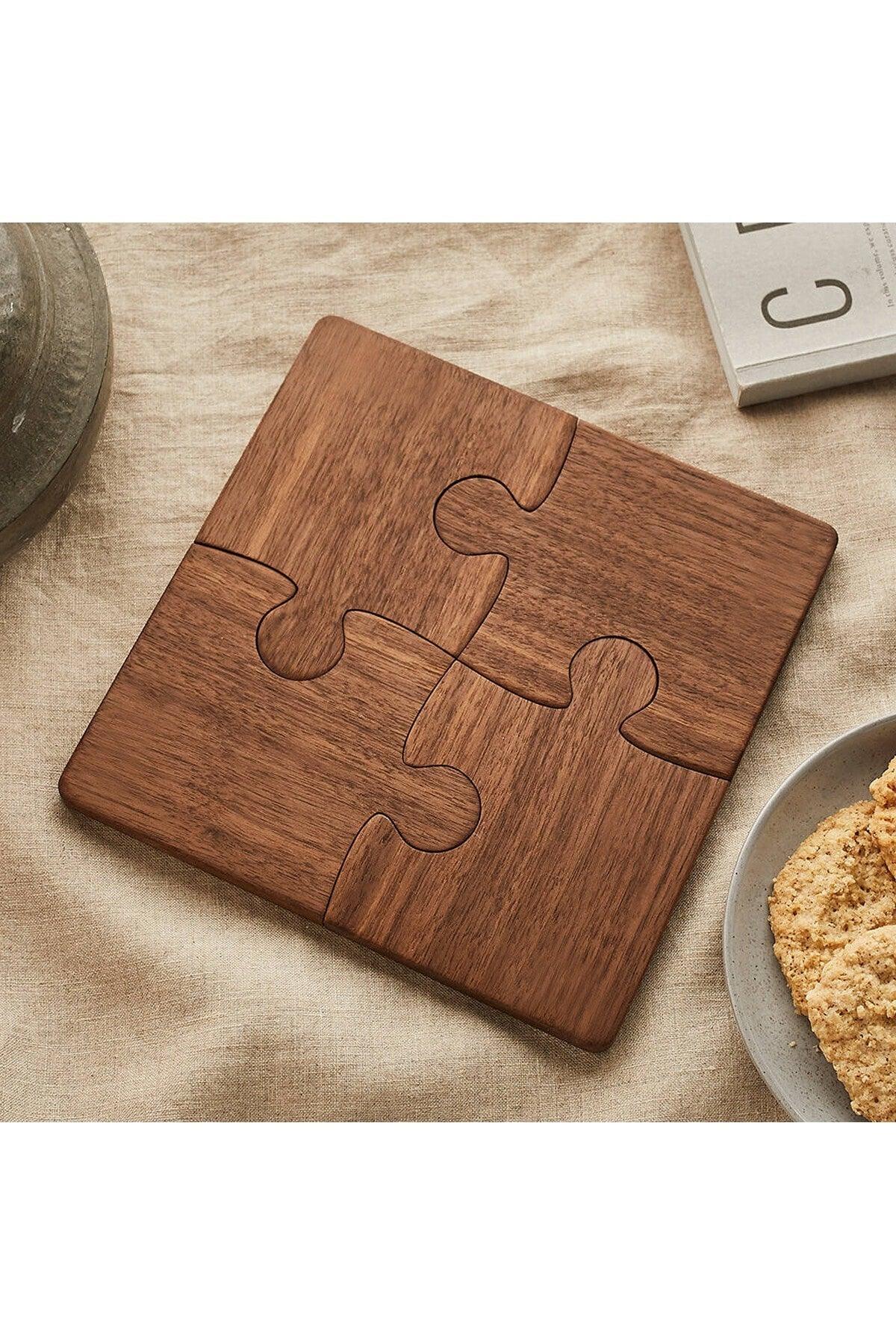 Wooden Patterned Puzzle Mdf Coaster Set of 4 10x10 Cm Desktop Decoration Item - Swordslife