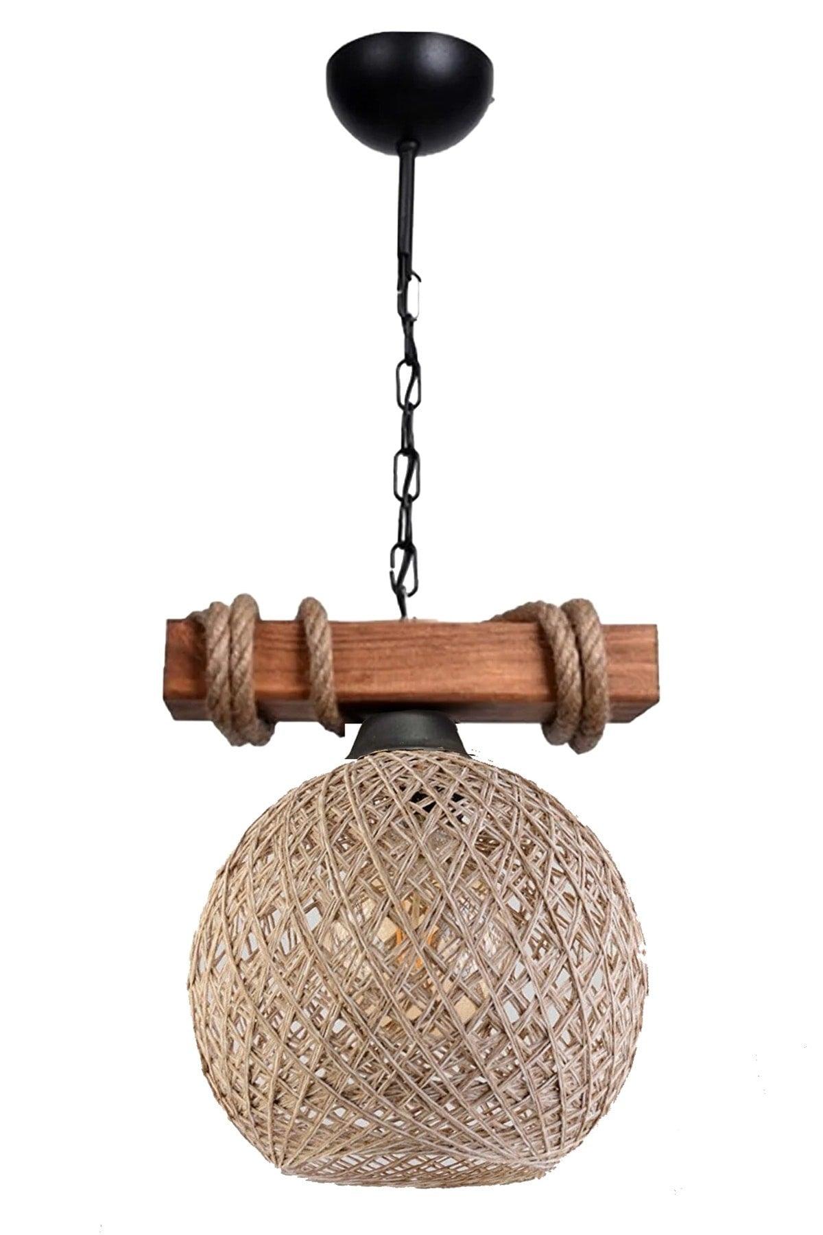 Wooden Rope Balle Jute Sphere Ball Single Pendant Lamp Chandelier - Swordslife