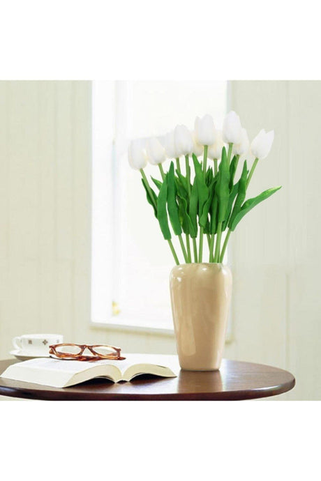 Artificial Flower Wet Tulip Realistic Texture 10 Pieces White - Swordslife