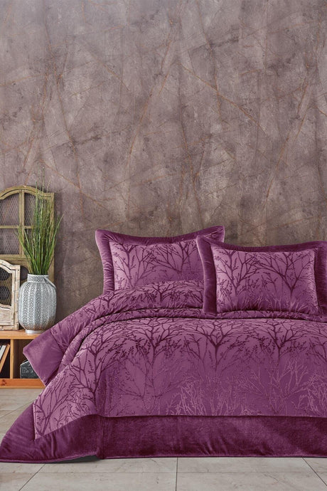 Bedspread Set Double Fiber Filled Board Velvet Spring Plum - Swordslife