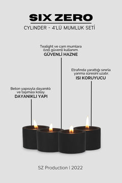Set of 4 Small Concrete Cylindrical Candle Holders